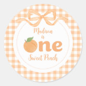Eén meisje met een fijne peach, 1e verjaardag ronde sticker (Voorkant)