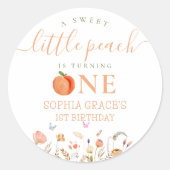 Eén meisje met een fijne peach, 1e verjaardag ronde sticker (Voorkant)