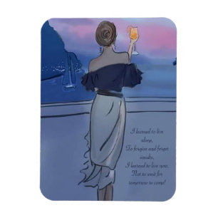 Een meisje met een glas wijn aan de kust magneet