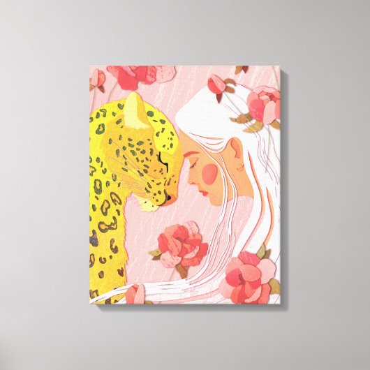 Een meisje met een luipaard. canvas afdruk (Voorkant)