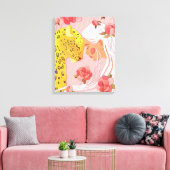 Een meisje met een luipaard. canvas afdruk (Insitu (Woonkamer))