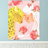 Een meisje met een luipaard. canvas afdruk (Insitu (Houten vloer))