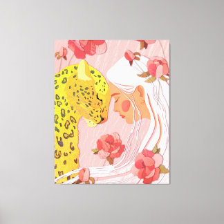 Een meisje met een luipaard. canvas afdruk