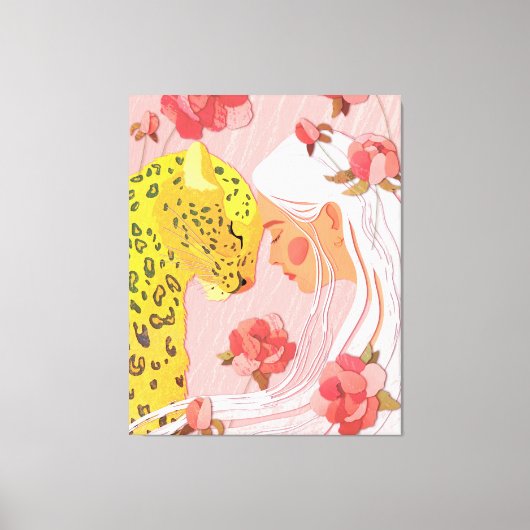 Een meisje met een luipaard. canvas afdruk (Voorkant)