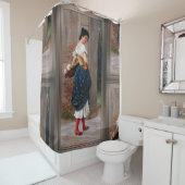 Een meisje met een mand Rozen van Eugen von Blaas Douchegordijn (In situ)