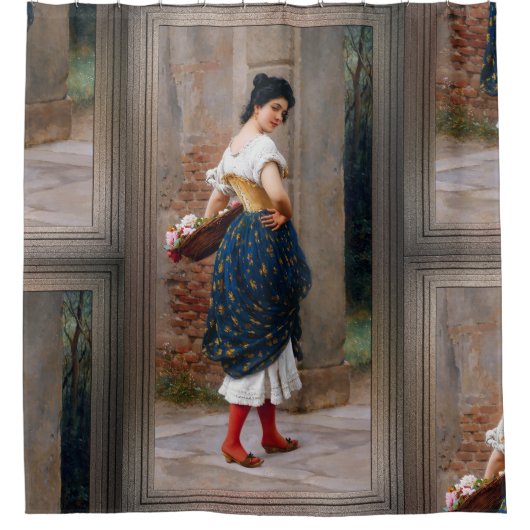 Een meisje met een mand Rozen van Eugen von Blaas Douchegordijn (Voorkant)