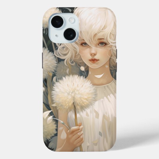 Een meisje met een paardenbloem iPhone 15 Hoesje (Achterkant)