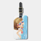 Een meisje met een roze zwembroek bagagelabel (Voorkant verticaal)