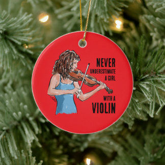 Een meisje met een vioolornament keramisch ornament