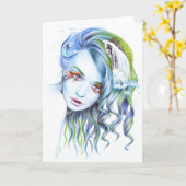 Een meisje met een zwemvrouw Surreal Fantasy Portr Kaart (Gele Bloem)