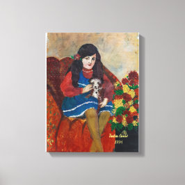 een meisje met haar hond canvas afdruk