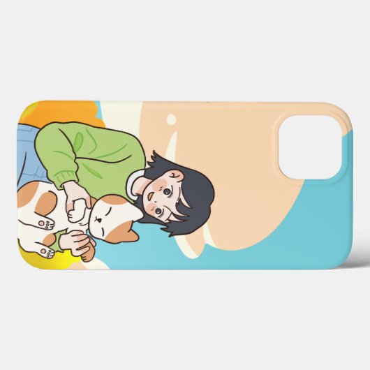 Een meisje met haar lieve kat Case-Mate iPhone case (Achterkant (horizontaal))