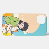 Een meisje met zijn lieve kat Case-Mate iPhone case (Achterkant (horizontaal))