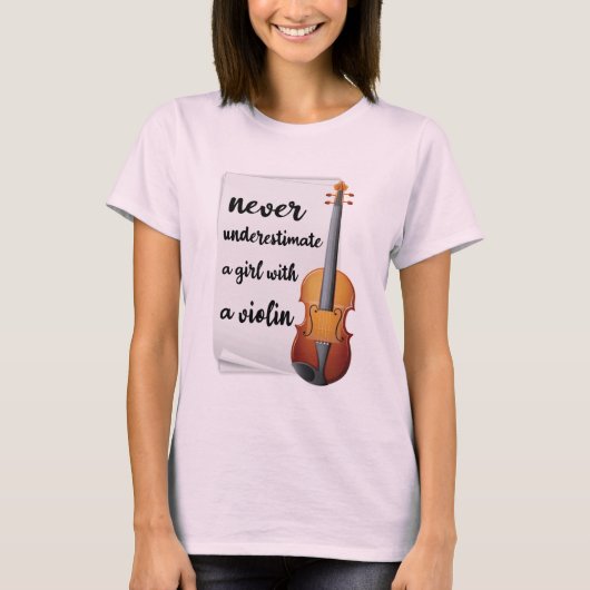 Een meisje nooit onderschatten met een Violin, muz T-shirt (Voorkant)