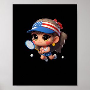 Een meisje speelt tennis. Sticker Poster