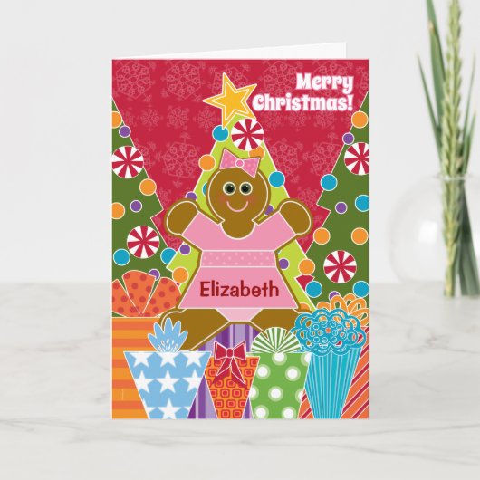 Een meisje van de Peperkoek voor Kerstmis voegt Feestdagen Kaart (Voorkant)