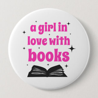 Een meisje verliefd op boeken ontwerp ronde button 4,0 cm