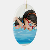 Een meisje zwemt met een bril keramisch ornament (Rechts)
