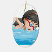 Een meisje zwemt met een bril keramisch ornament (Links)