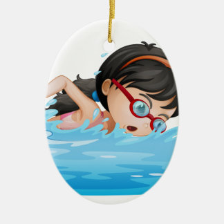 Een meisje zwemt met een bril keramisch ornament