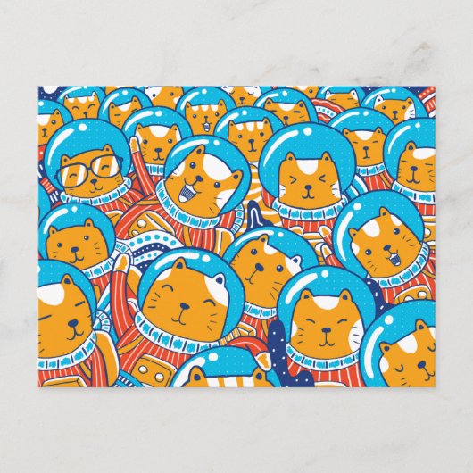 Een Menigte Katstronauten Knuffelig Beeld Briefkaart (Voorkant)