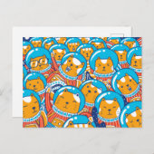 Een Menigte Katstronauten Knuffige Illustratie Briefkaart (Voorkant / Achterkant)