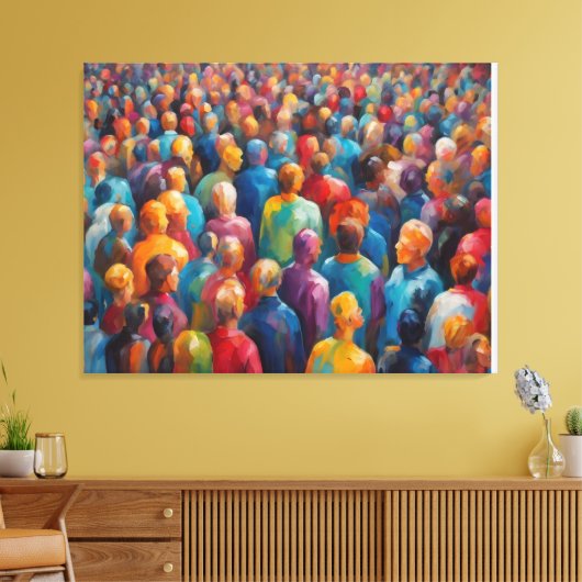 Een menigte kleurrijke mensen te midden van een ch canvas afdruk (Insitu (Woonkamer))