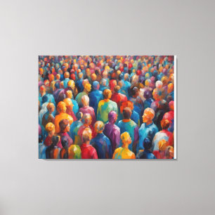Een menigte kleurrijke mensen te midden van een ch canvas afdruk