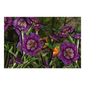 Een mens onder de bloemen foto afdruk