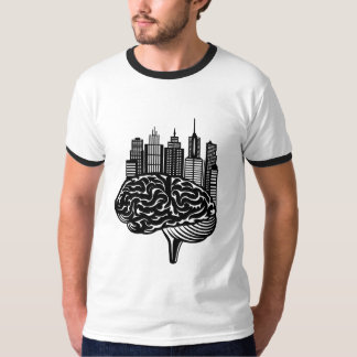 Een menselijk brein dat transformeert in een futur t-shirt