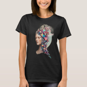Een menselijke figuur die oplost in geometrische v t-shirt