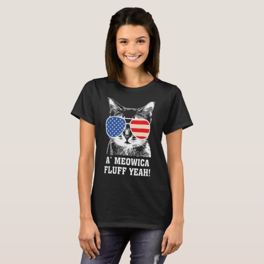 Een meowica pluis Ja Patriottisch Amerikaans 4e va T-shirt (Voorkant volledig)