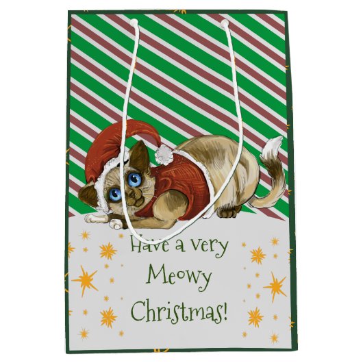 Een Meowy Kerstmis Kat Medium Gift Bag Cadeauzakje (Voorkant)
