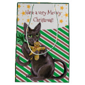 Een Meowy Kerstmis Kat Medium Gift Bag Cadeauzakje (Achterkant)