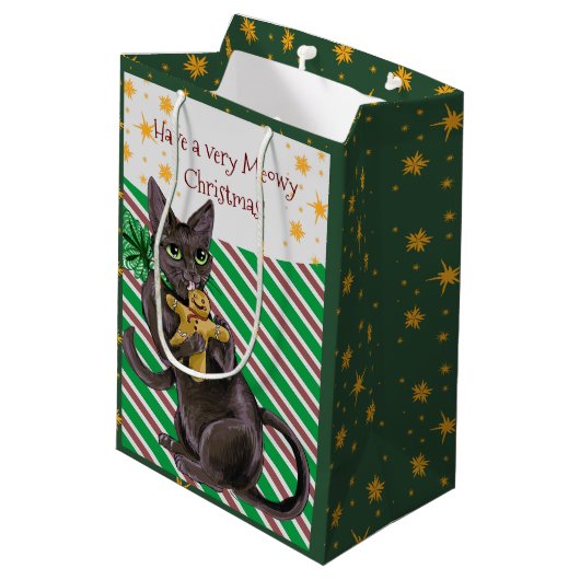 Een Meowy Kerstmis Kat Medium Gift Bag Medium Cadeauzakje (Achterkant Gekanteld)