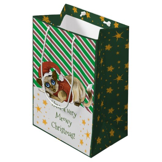 Een Meowy Kerstmis Kat Medium Gift Bag Medium Cadeauzakje (Voorkant Gekanteld)
