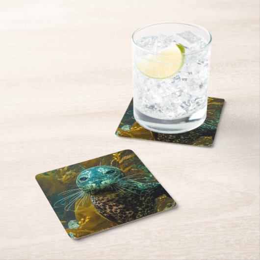 Een merkwaardig zeebraseal Kelp bos | Santa Barbar Kartonnen Onderzetters (Insitu)