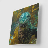 Een merkwaardig zeebraseal Kelp bos | Santa Barbar Vierkante Klok (Hoek)