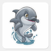 Een merkwaardige dolfijn springt uit het water vierkante sticker (Voorkant)