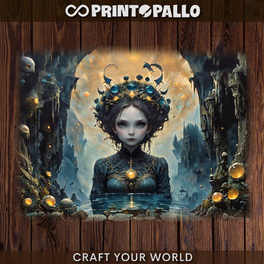 Een mermeid in een fantasy blauw rijk tissuepapier