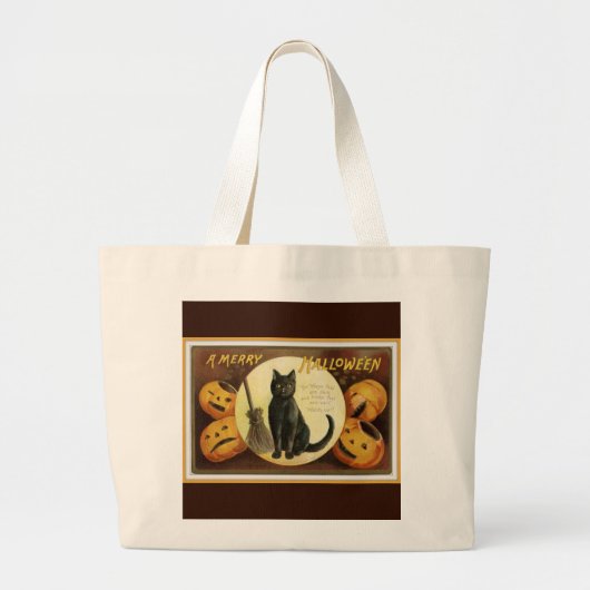 Een Merry Halloween  Black Cat en Pomkins Grote Tote Bag (Voorkant)