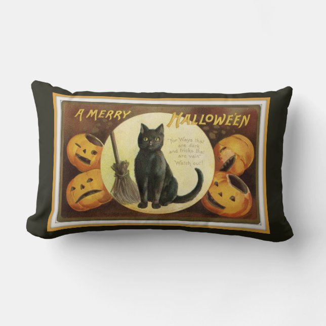 Een Merry Halloween Black Cat en Pumpkins Black Kussen (Voorkant)