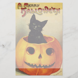 Een Merry Halloween,  Black Cat in Pumpkin Briefpapier