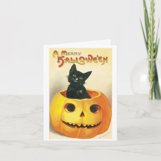Een Merry  Halloween Black Cat Kaart (Voorkant)