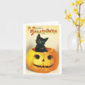 Een Merry  Halloween Black Cat Kaart (Gele Bloem)