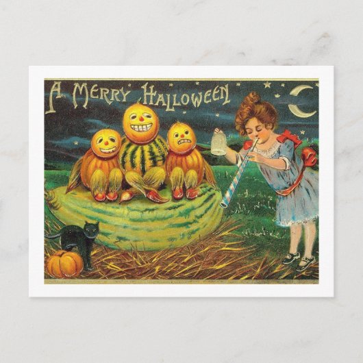 Een Merry Halloween, Jack O Lantaarns, Meisje,  Briefkaart (Voorkant)