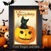 Een Merry Halloween Retro Black Cat Custom Briefkaart