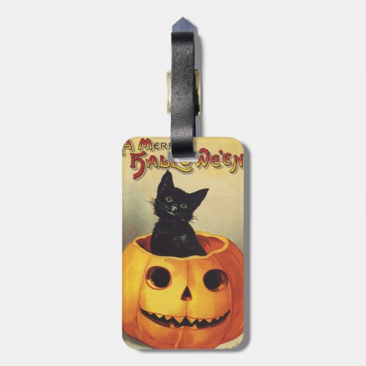 Een Merry Halloween van Ellen Clapsaddle,  Kat Bagagelabel (Achterkant verticaal)