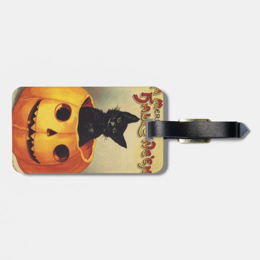 Een Merry Halloween van Ellen Clapsaddle,  Kat Bagagelabel (Achterkant horizontaal)