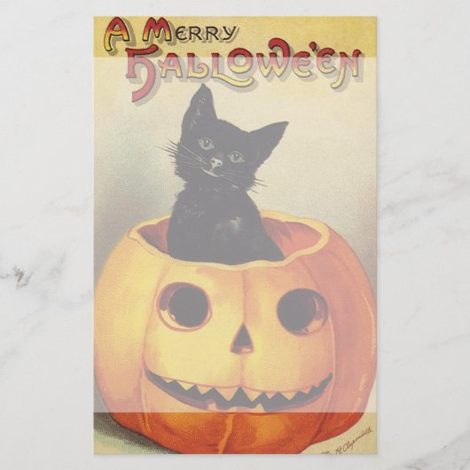 Een Merry Halloween van Ellen Clapsaddle,  Kat Briefpapier (Voorkant)